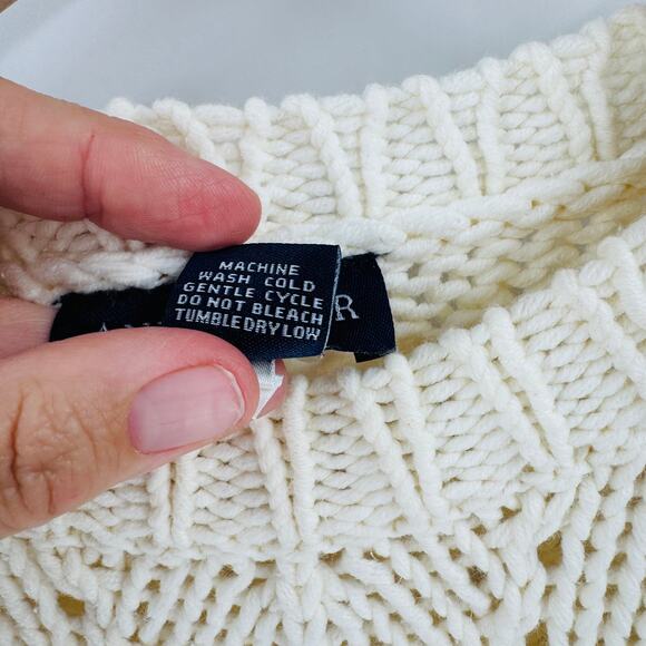 Vintage Ann Taylor Cream Open Knit Cotton Sweater Size M Coastal Grandmother - Picture 4 of 5